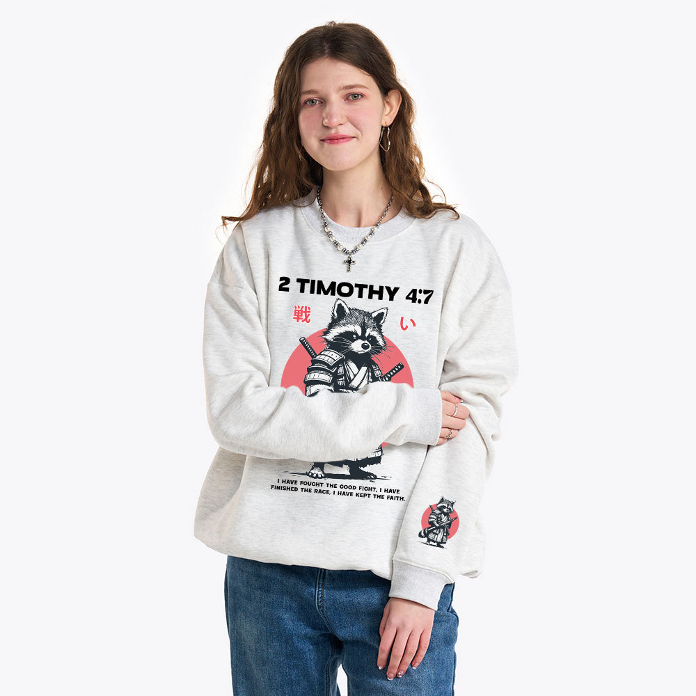 Fought The Good Fight Raccoon Christian Fleece Sweatshirt