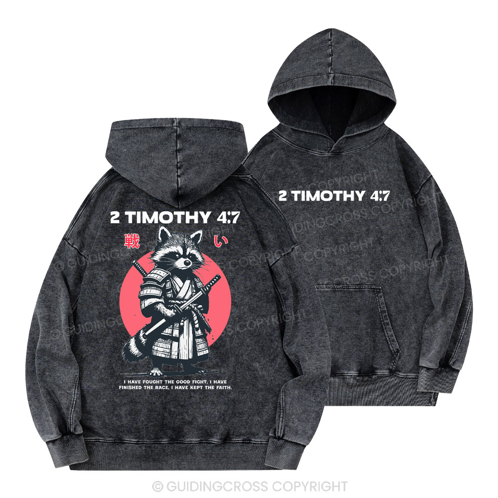 Fought The Good Fight Raccoon Christian Washed Hoodie