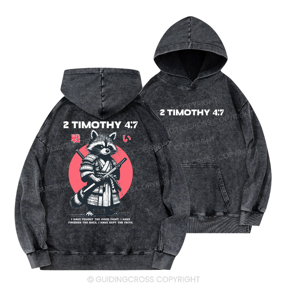 Fought The Good Fight Raccoon Christian Washed Hoodie