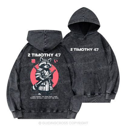 Fought The Good Fight Raccoon Christian Washed Hoodie