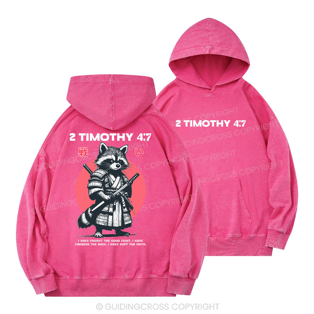 Fought The Good Fight Raccoon Christian Washed Hoodie