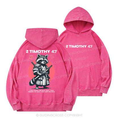 Fought The Good Fight Raccoon Christian Washed Hoodie