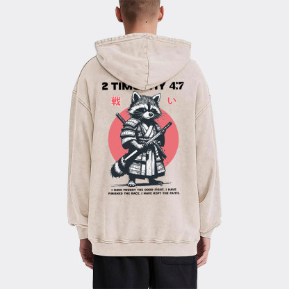 Fought The Good Fight Raccoon Christian Washed Hoodie