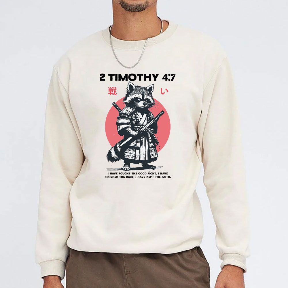 Fought The Good Fight Raccoon Christian Washed Sweatshirt