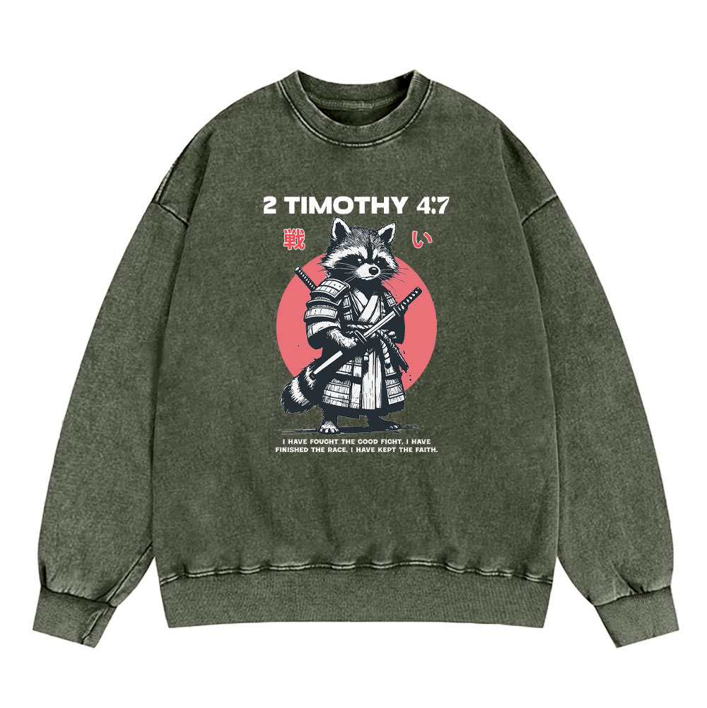 Fought The Good Fight Raccoon Christian Washed Sweatshirt