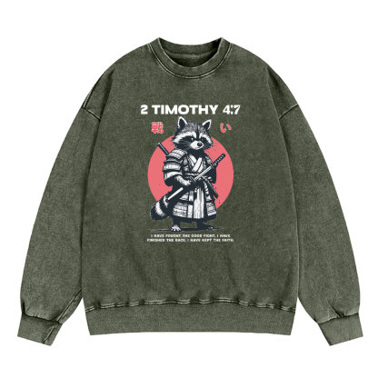 Fought The Good Fight Raccoon Christian Washed Sweatshirt