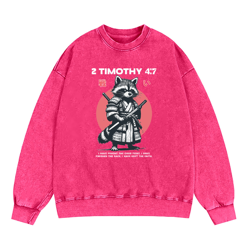 Fought The Good Fight Raccoon Christian Washed Sweatshirt