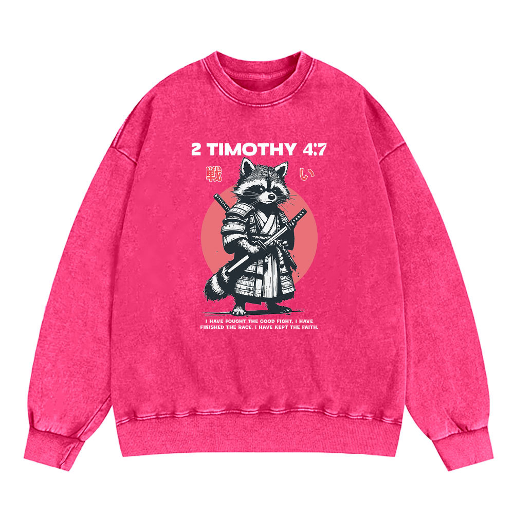 Fought The Good Fight Raccoon Christian Washed Sweatshirt
