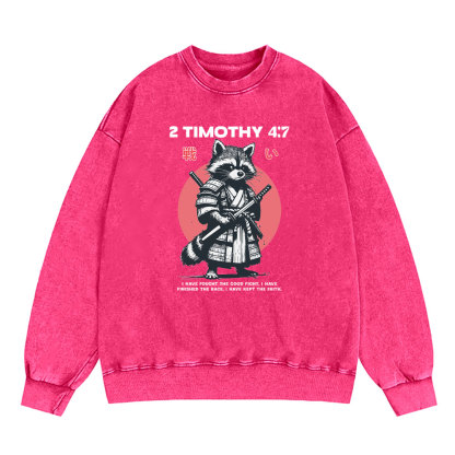 Fought The Good Fight Raccoon Christian Washed Sweatshirt