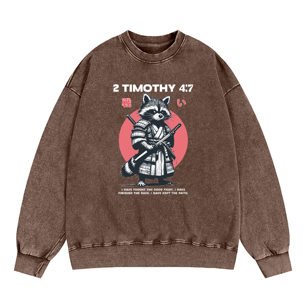 Fought The Good Fight Raccoon Christian Washed Sweatshirt