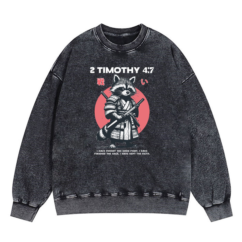 Fought The Good Fight Raccoon Christian Washed Sweatshirt