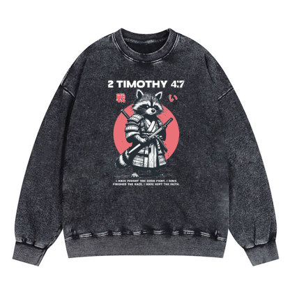 Fought The Good Fight Raccoon Christian Washed Sweatshirt