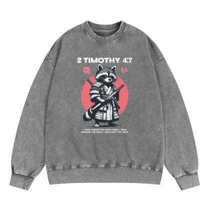 Fought The Good Fight Raccoon Christian Washed Sweatshirt