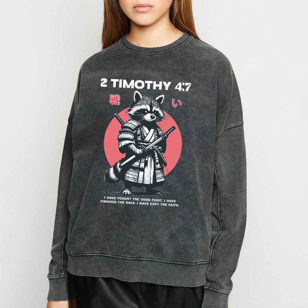 Fought The Good Fight Raccoon Christian Washed Sweatshirt