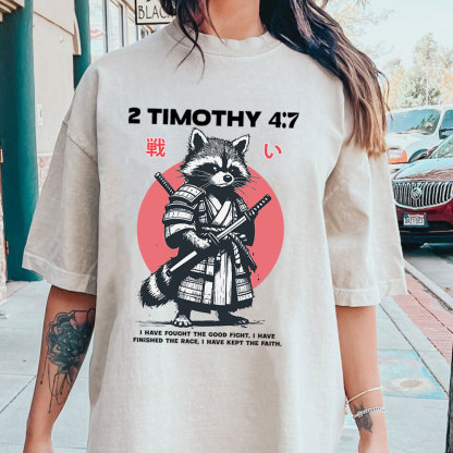 Fought The Good Fight Raccoon Christian Washed T-Shirt
