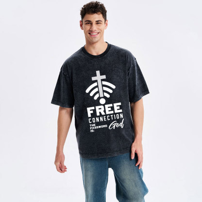 Free Connection To God Addicted To Christian Washed T-Shirt