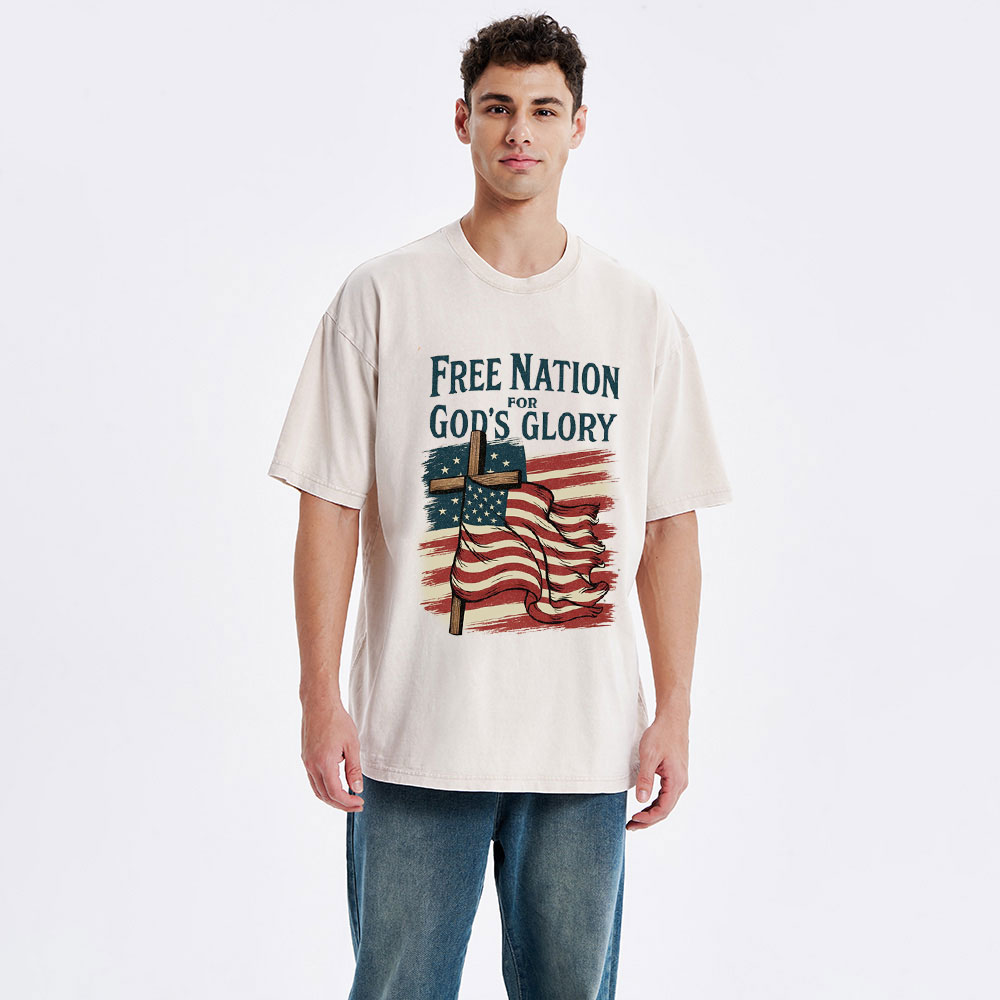 Free Nation For God's Glory Christian Washed T-Shirt