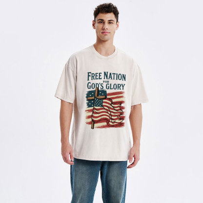 Free Nation For God's Glory Christian Washed T-Shirt