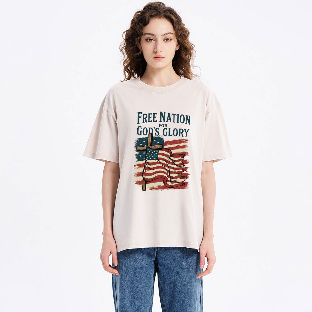 Free Nation For God's Glory Christian Washed T-Shirt