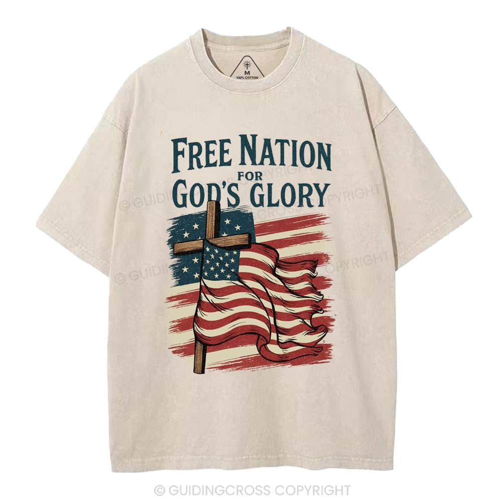Free Nation For God's Glory Christian Washed T-Shirt