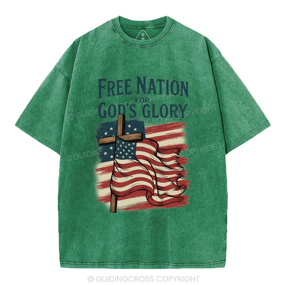 Free Nation For God's Glory Christian Washed T-Shirt