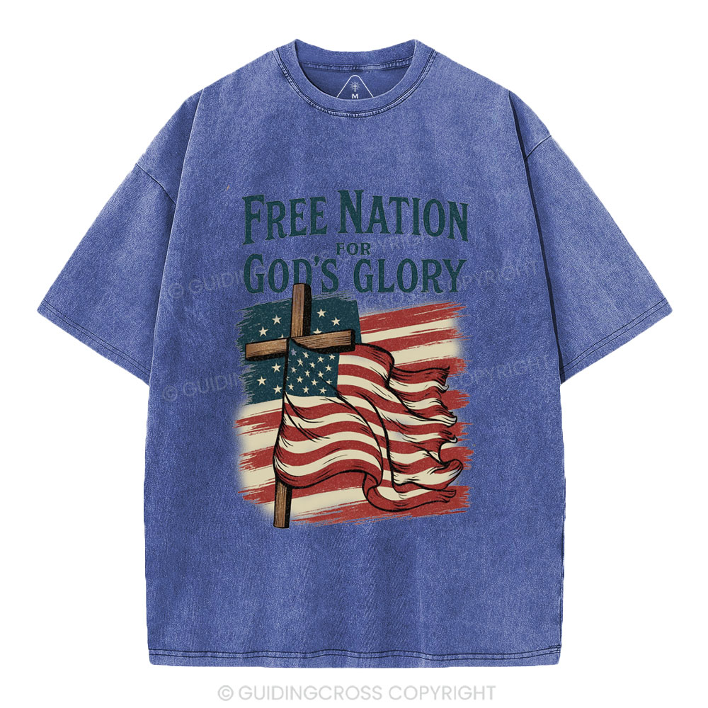 Free Nation For God's Glory Christian Washed T-Shirt