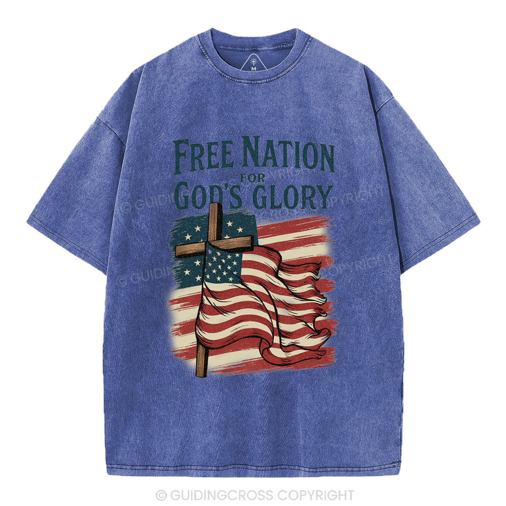 Free Nation For God's Glory Christian Washed T-Shirt