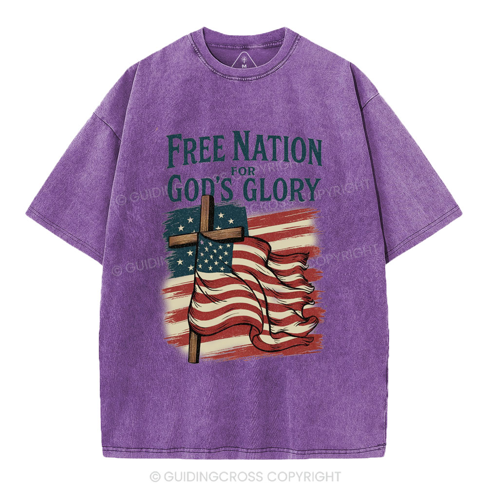 Free Nation For God's Glory Christian Washed T-Shirt