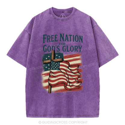 Free Nation For God's Glory Christian Washed T-Shirt
