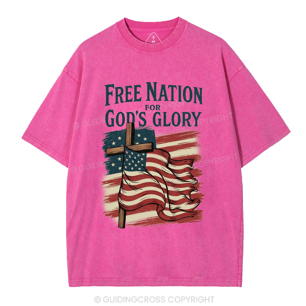 Free Nation For God's Glory Christian Washed T-Shirt