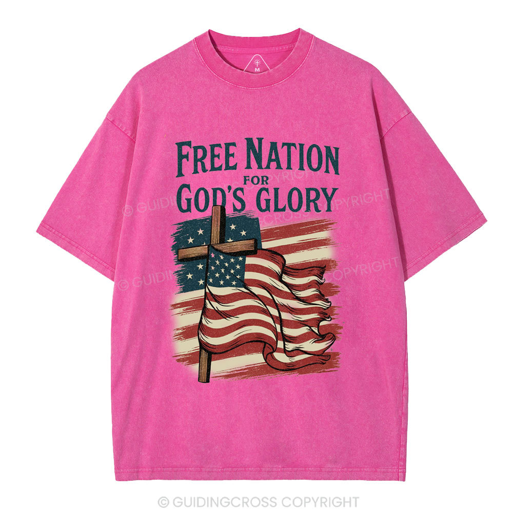 Free Nation For God's Glory Christian Washed T-Shirt