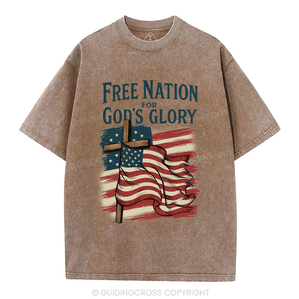 Free Nation For God's Glory Christian Washed T-Shirt