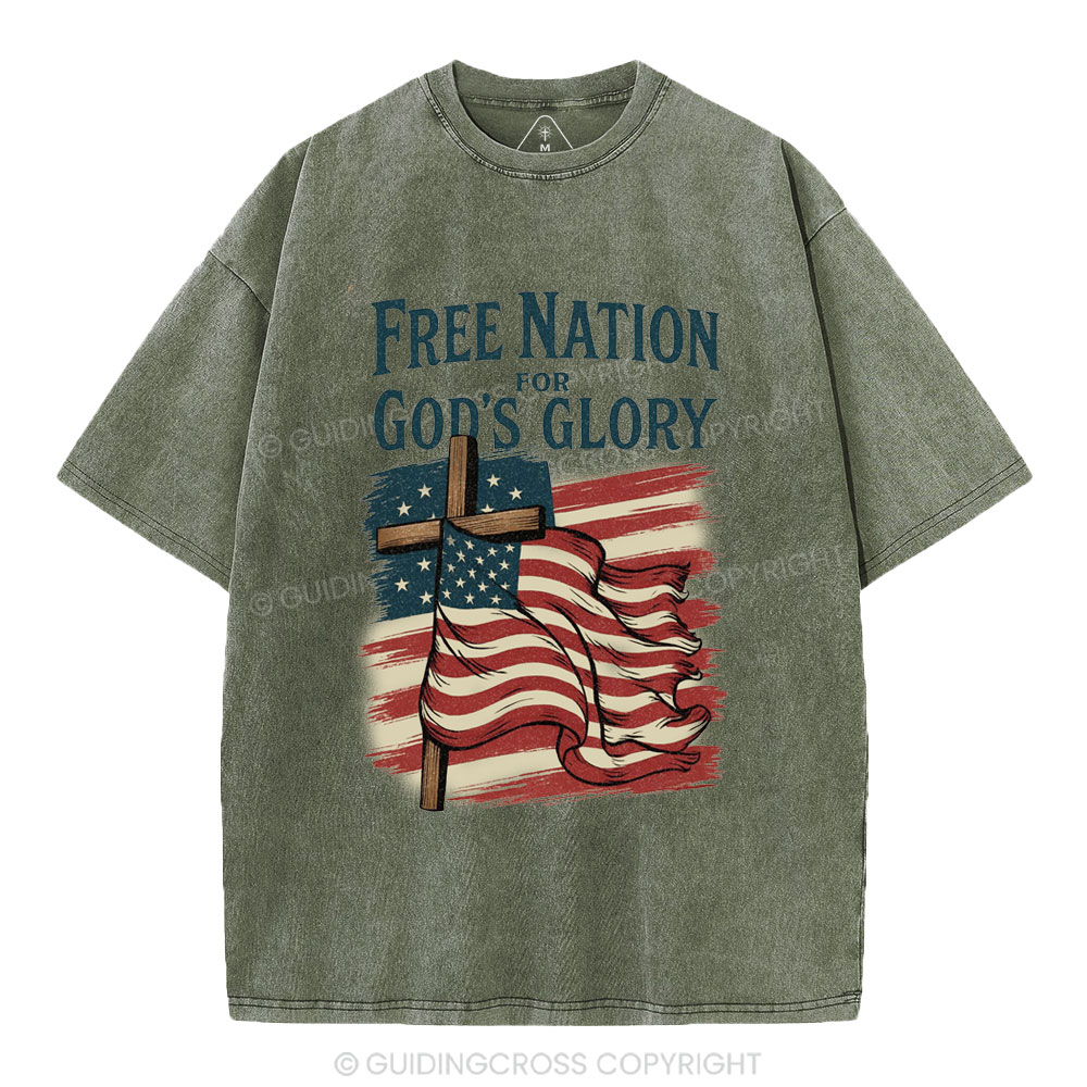 Free Nation For God's Glory Christian Washed T-Shirt