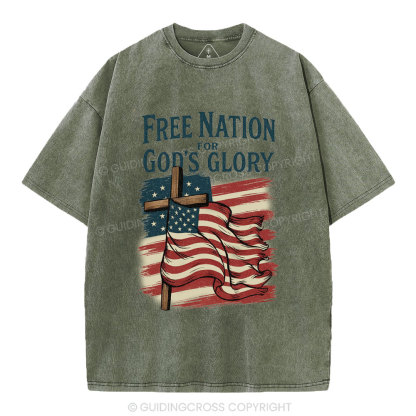 Free Nation For God's Glory Christian Washed T-Shirt