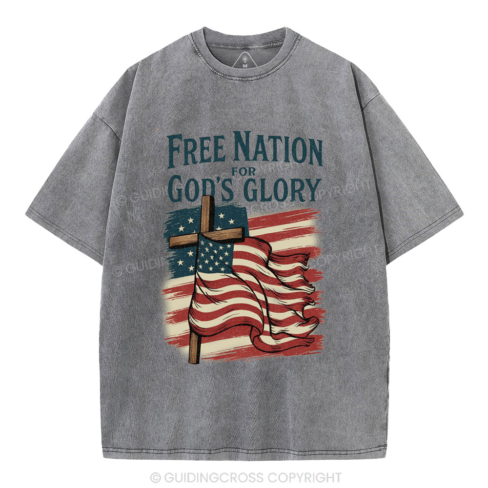 Free Nation For God's Glory Christian Washed T-Shirt