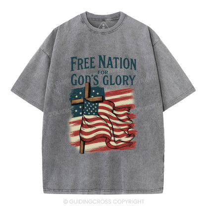 Free Nation For God's Glory Christian Washed T-Shirt