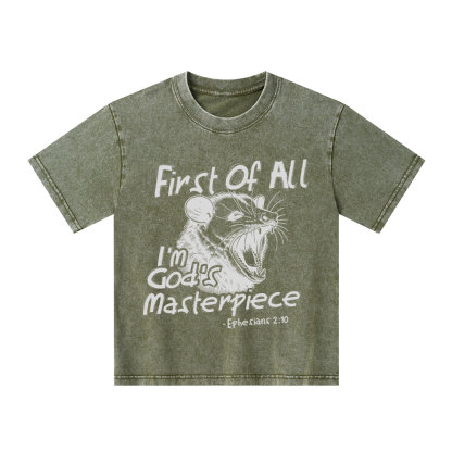Frist Of All I Am God's Masterpieces Christian Kid Washed T-Shirt
