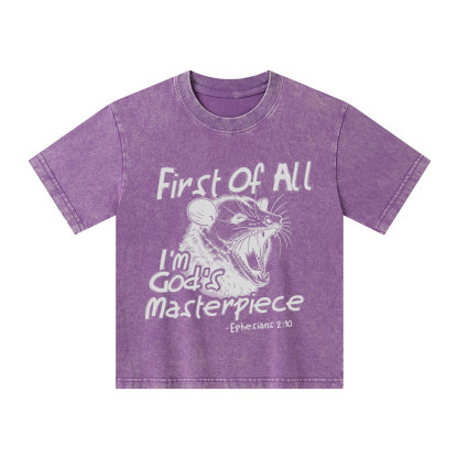 Frist Of All I Am God's Masterpieces Christian Kid Washed T-Shirt