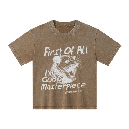 Frist Of All I Am God's Masterpieces Christian Kid Washed T-Shirt