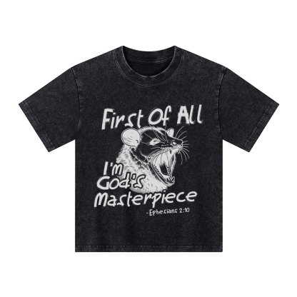 Frist Of All I Am God's Masterpieces Christian Kid Washed T-Shirt