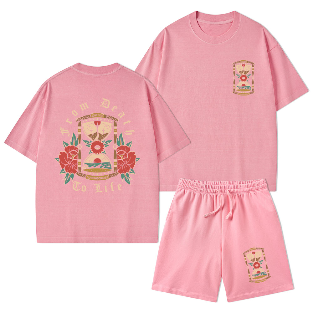 From Death To Life Christian Washed T-Shirt & Shorts