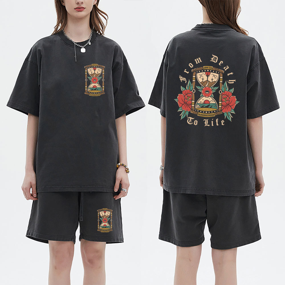 From Death To Life Christian Washed T-Shirt & Shorts