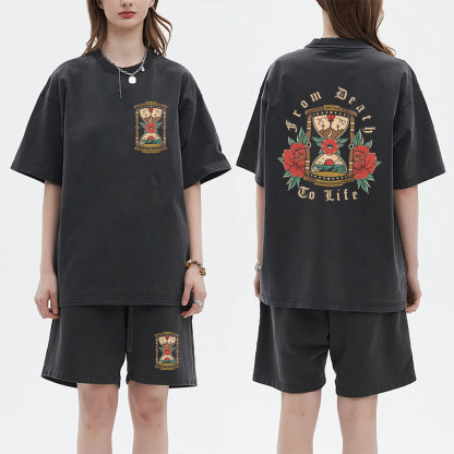 From Death To Life Christian Washed T-Shirt & Shorts