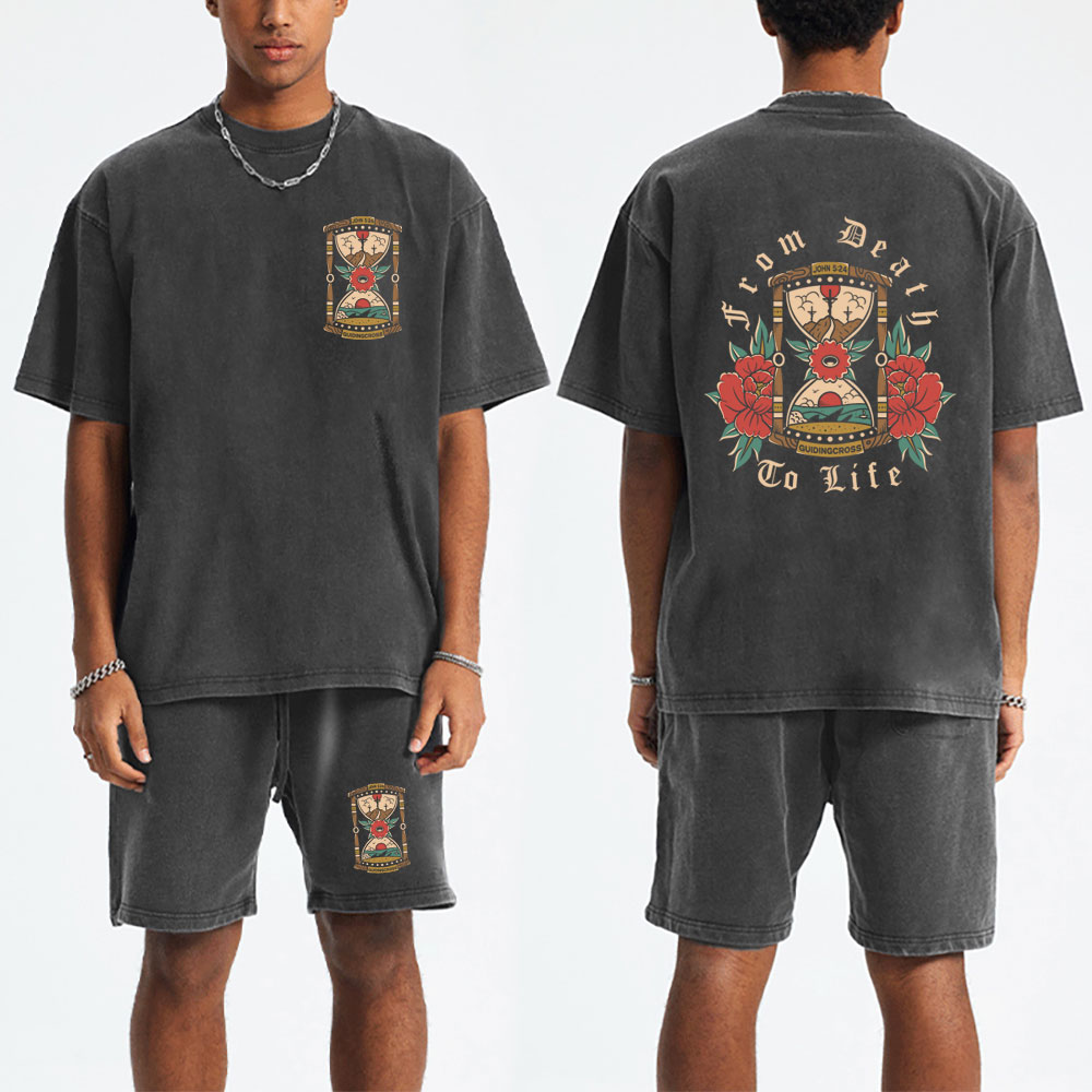 From Death To Life Christian Washed T-Shirt & Shorts