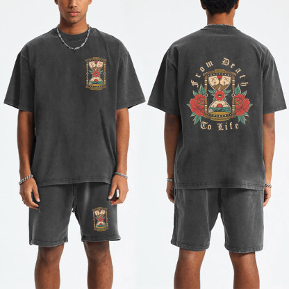 From Death To Life Christian Washed T-Shirt & Shorts