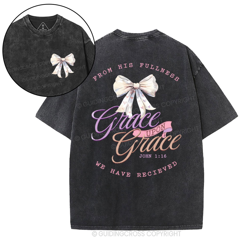 From His Fullness Christian Washed T-Shirt Sale - GuidingCross