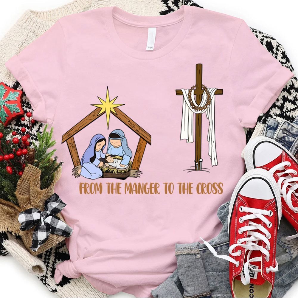Religious Christmas Tshirt Pink Jesus Cross