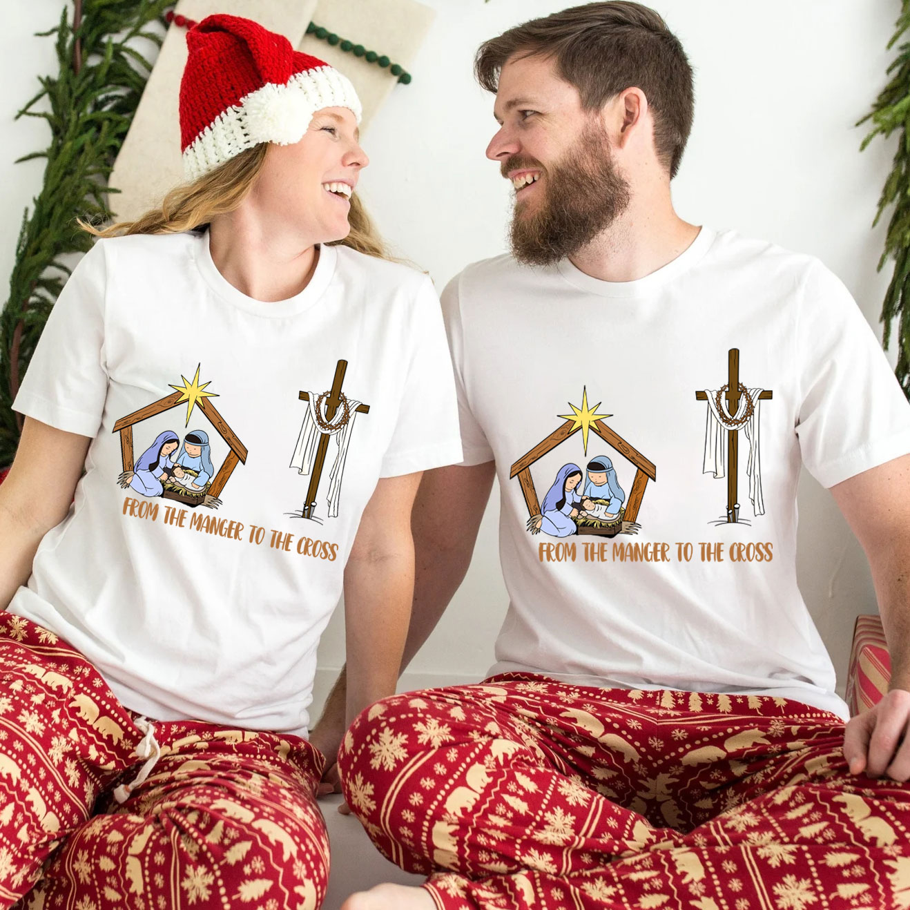 From The Manger To The Cross Christian Christmas T-Shirt