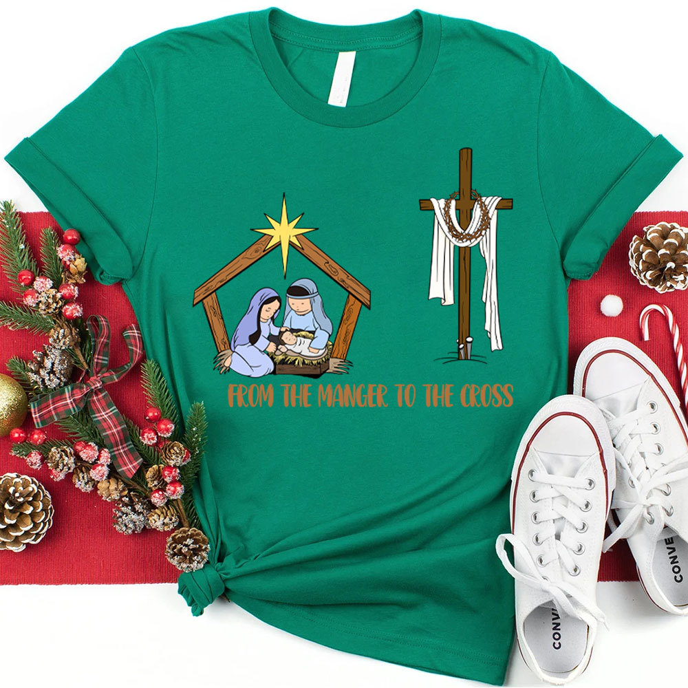 From The Manger To The Cross Christian Christmas T-Shirt