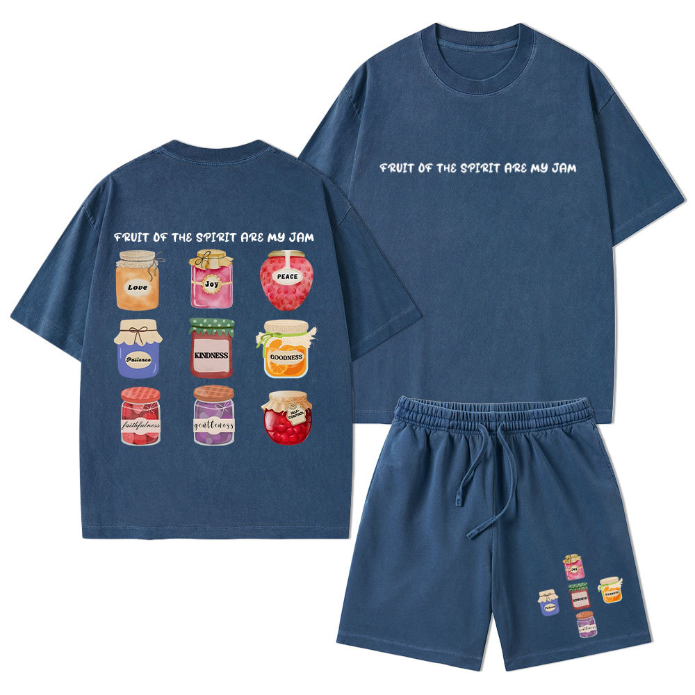 Fruit Of The Spirit Are My Jam Christian Washed T-Shirt & Shorts